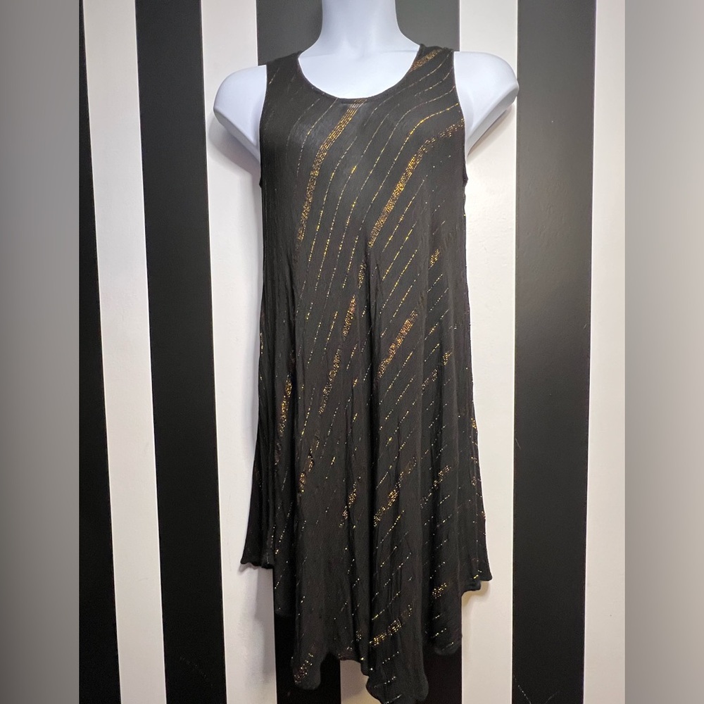 India Boutique Sleeveless and Semi-Sheer Black Dress w/ Gold Metallic Accents OS